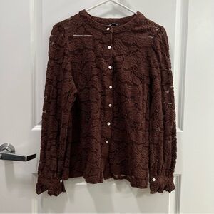 Pretty Garden Women’s Button Down Long Sleeve Lace Top Size M